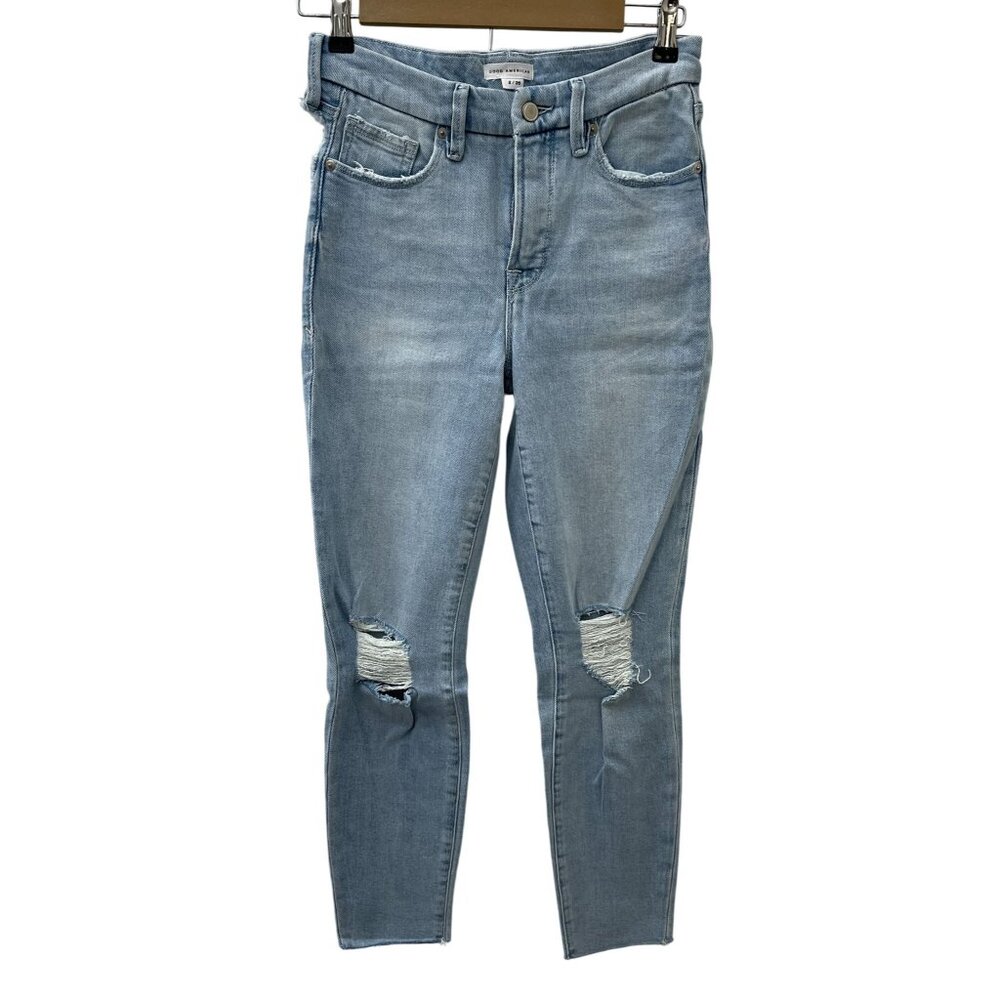 Good American Good Legs Crop Destroyed Ripped Skinny Denim Jeans Indigo148‎ 2/26